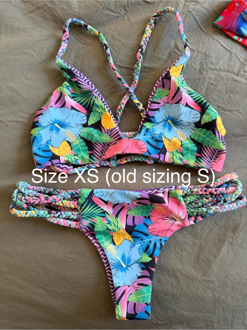 moana bikini Floral Braided Tropical Bikini - Blue Pink Yellow